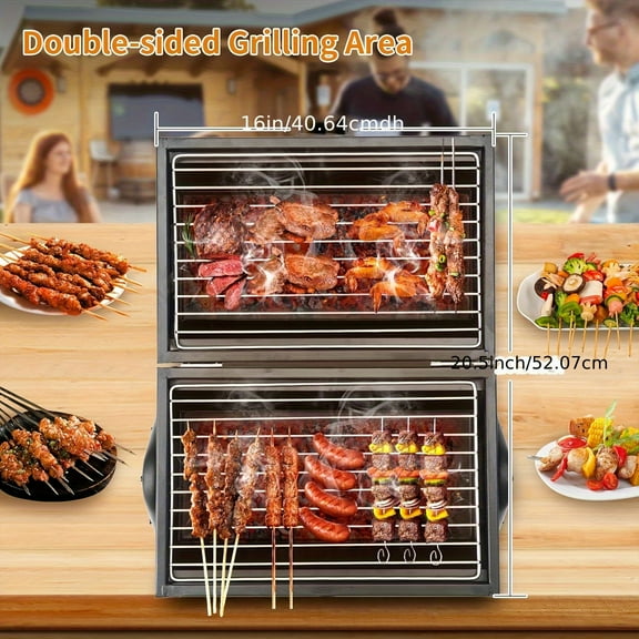 Portable Double-sided Charcoal Grill - Small Folding BBQ Smoker for Multi-Person Gatherings, Camping, Backyard & Father's Day Gift