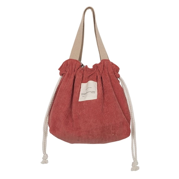 Portable Drawstring Corduroy Bento Lunch Bag Japanese Style Bento Box Carrier(Red)