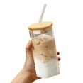 thumbnail image 1 of Portable Drinking Cup Glass, 12oz/400ml Glass Cups for The Go, Coffee Glass, Glass/Wooden Cup Lid/Straw Included, The Gift for a Cup Collector, for Home School Outdoor, 1 of 3