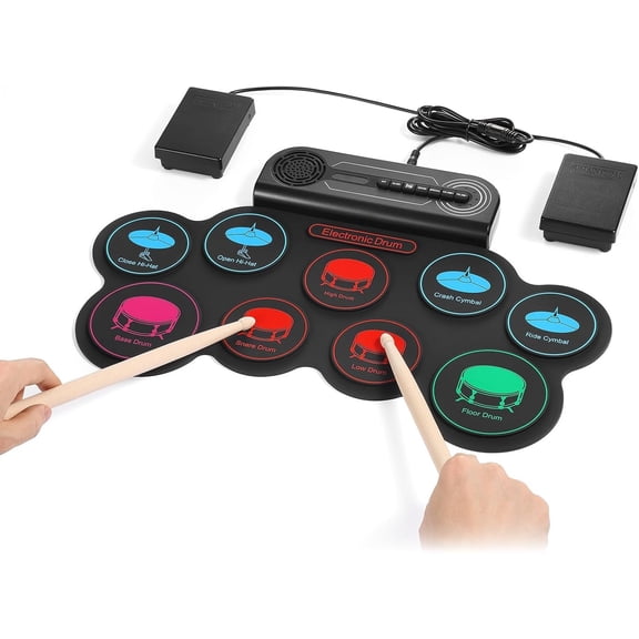 Portable Drum Set for , 9 Pad Roll Up Drum Kit with 2 Pedals, Speaker & Rechargeable , Ideal Musical for & Beginner