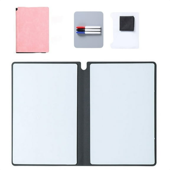 Portable Dry Erase Notebook,Reusable Dry Erase Notebook with 3 Pen & 1 Chamois Cloth,Topboutique Whiteboard Notebook for Business Home Office,A5 Erasable Leather Notebook,9.5x6.6 Inch,Pink