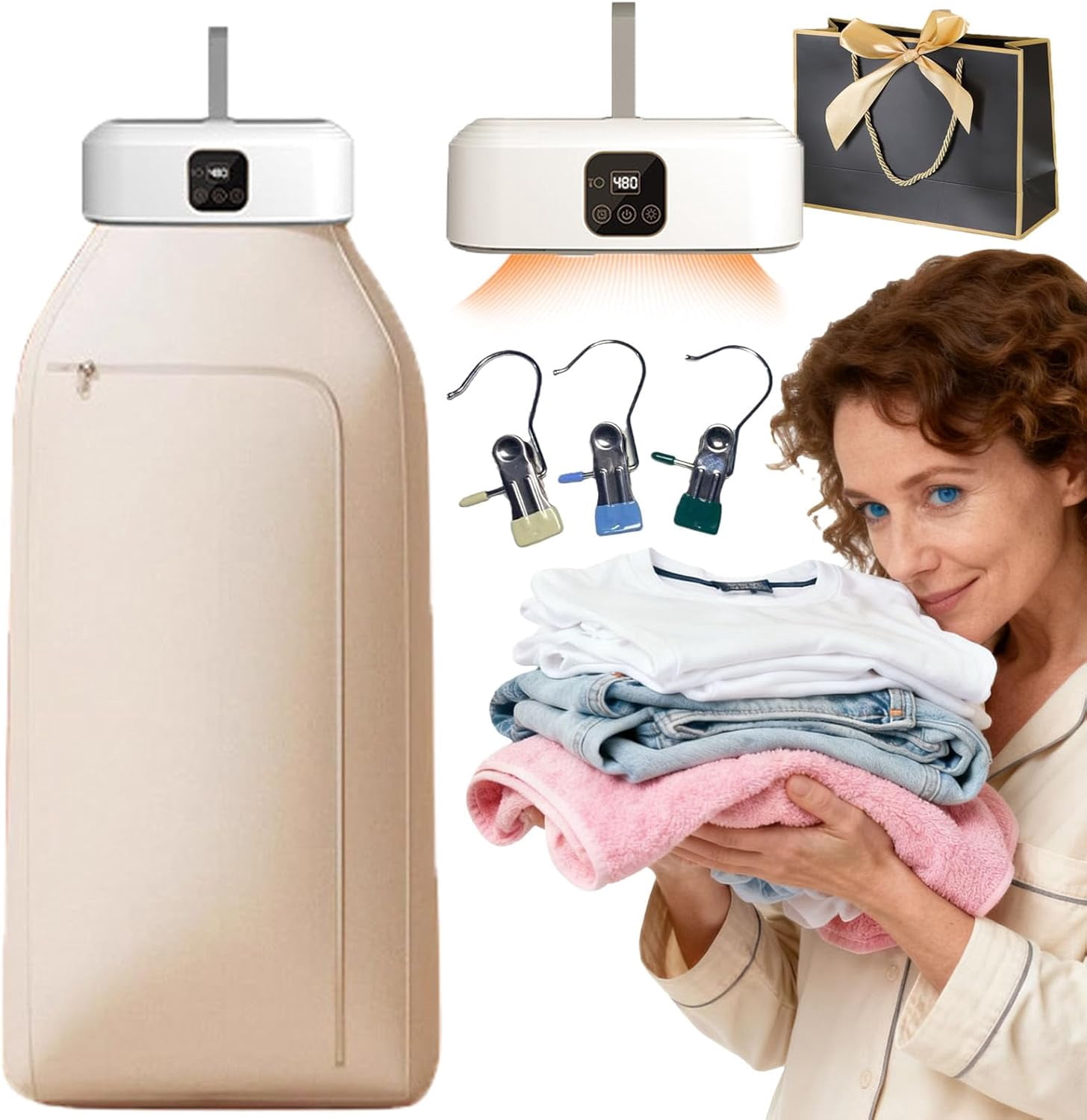 Portable Dryer for Clothes, Upgraded Portable & Compact Clothes Dryer, Foldable Electric Drying Machine with Dry Bag, Mini Laundry Dryers with Adjustable Timer for Travel, Home, Apartment