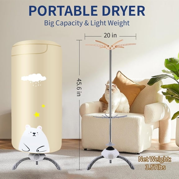 Portable Dryers for Laundry,900W Quickly Dry Portable Clothes Dryer for Clothes & Shoes, Large Capacity Portable Laundry Dryer for Apartments & Travel