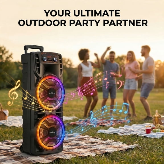 Portable Dual 12" 8000W Bluetooth Party Speaker with Microphone, Wireless Karaoke Speaker System with TWS, USB/TF/AUX, Remote Control for Home, Outdoor, DJ