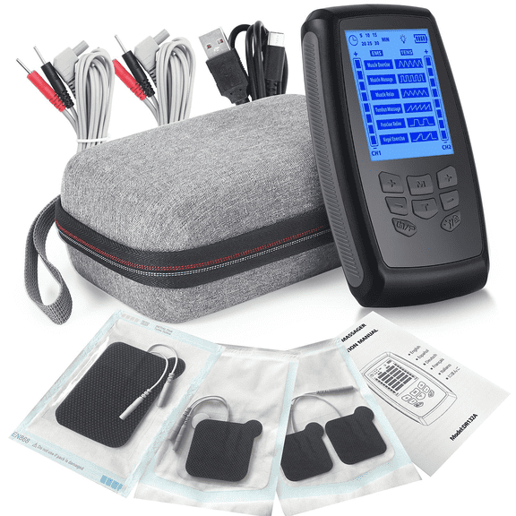 Portable Dual Channel Electronic Pulse Massager with Light Therapy - Rechargeable Muscle Relaxation Device for Home Use