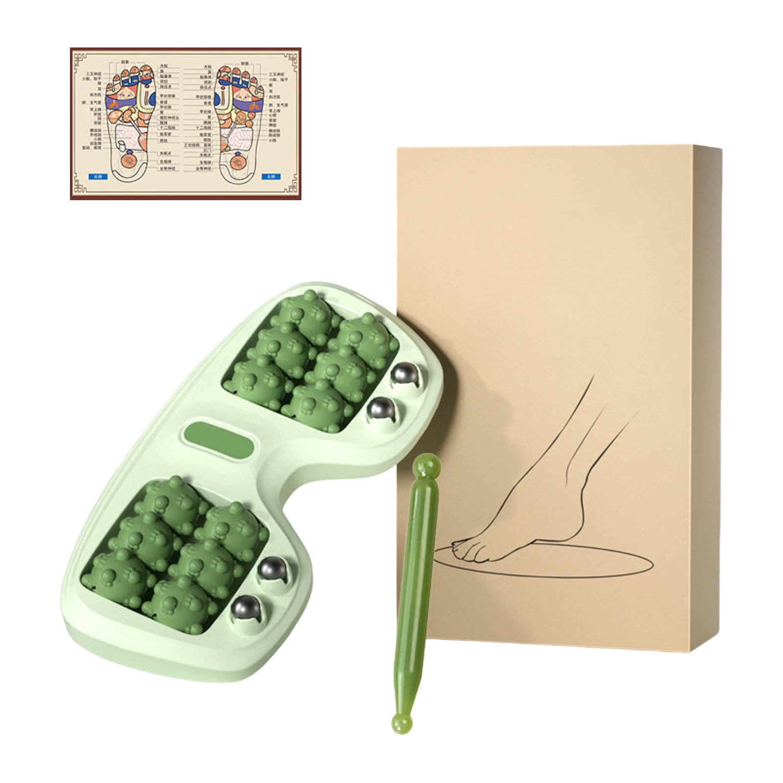Portable Dual Foot Massage Roller,Foot Massager Roller for Plantar Fasciitis Relief, Dual Foots Acupressure Tools, Ergonomic Foot Zoning, Stress Relief and Improved Circulation,C-Green