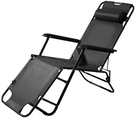 Portable Dual Purposes Extendable Folding Reclining Chair Black - Premium Steel Tube & Oxford Material for Indoor Outdoor Use, Space-Saving Design with Comfortable Seating$$Garden &