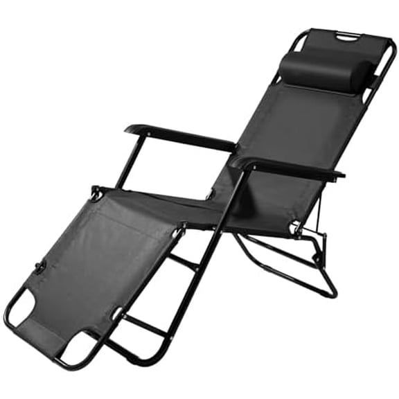 Portable Dual Purposes Extendable Folding Reclining Chair Black - Premium Steel Tube & Oxford Material for Indoor Outdoor Use, Space-Saving Design with Comfortable Seating$$Garden &