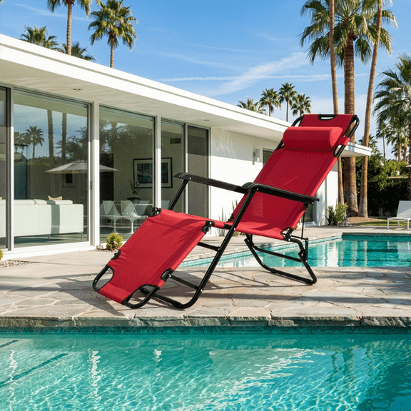 Portable Dual Purposes Extendable Folding Reclining Chair Red