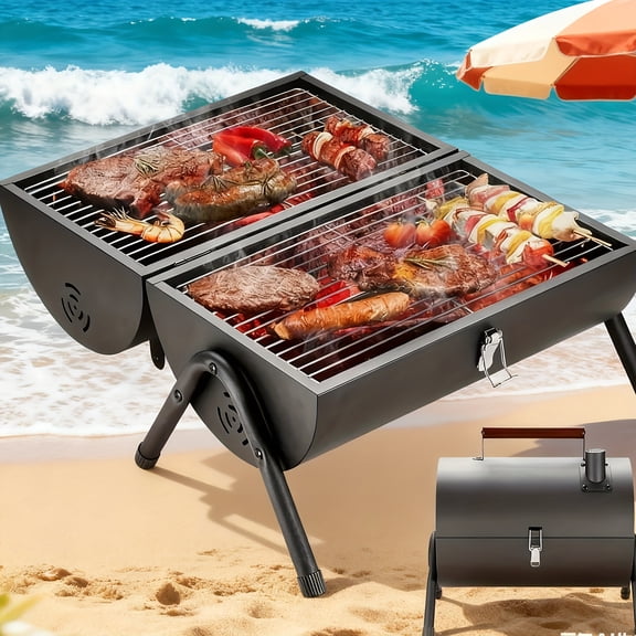 Portable Dual-Sided Charcoal Grill for Outdoor Cooking, Compact Foldable Design Perfect for Picnics, Camping, Backyard Parties, Beach Outings and Special Occasion Gifts
