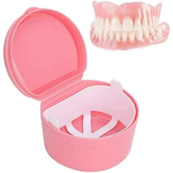Portable and Durable Pink Denture Retainer Set - Secure Snap Closure for Orthodontic Appliances Partial Mouth Guards & Dentures - Ideal for Travel - Includes Two Cases