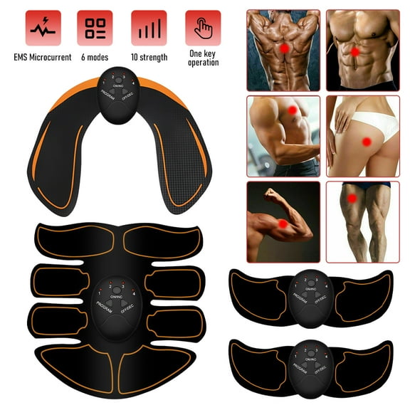 Portable EMS Electric Muscle Toner Trainer Kit Yellow Border, 6 Modes & 9 Adjustable Intensities Abs Stimulator Machine for Abdomen, Arm, Hip Workout at Home, Office & Outdoor