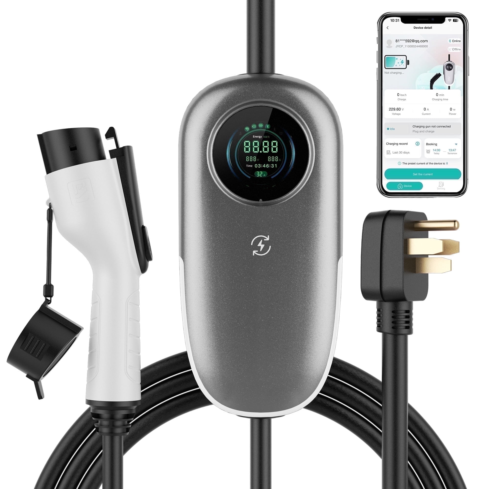 Level 2 EV Charger 32Amp Portable EV Charger240V 7.68KW Electric Car Charger with 17FT Charging Cable NEMA 14-50 Plug for Home Charging Station