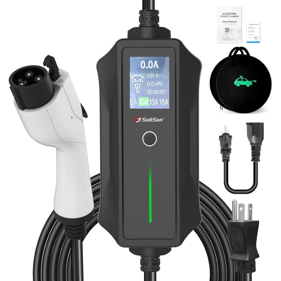 Portable EV Charger Level 1 Level 2, 16Amp 110V/240V, Electric Vehicle Charger with 17Ft Cable,NEMA 6-20 Plug & NEMA 5-15 Adapter,Compatible with SAE J1772 EVs and Tesla(Adapter Required)