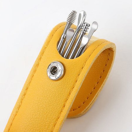 Portable Ear Spoon 6 Piece Set Coil Spring Ear Picking Tool Ear Picking Set Ear Scoop 6 Piece Set Yellow