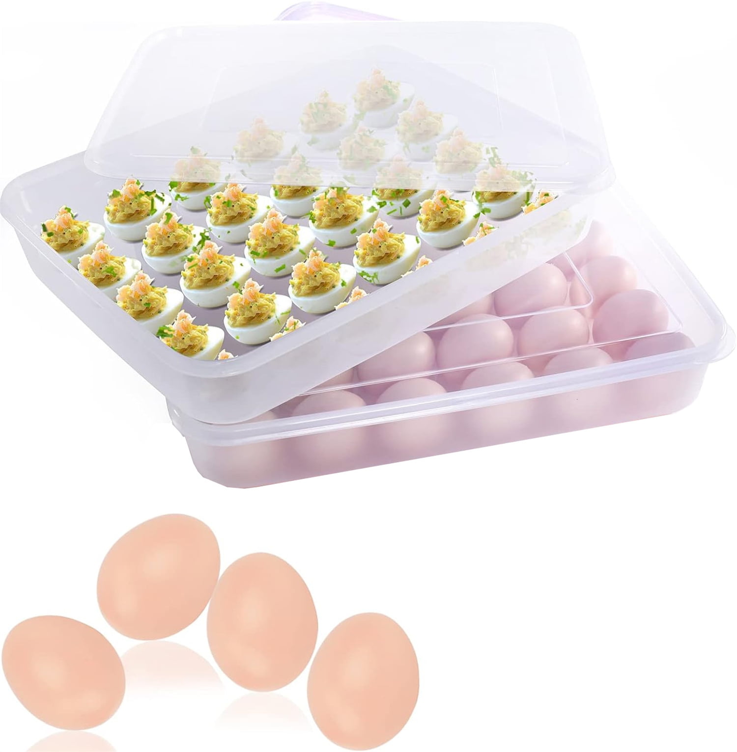 Portable Egg Carrier,Happon 2Pcs Egg Holders,Plastic Egg Tray with Lid,24-Cavity Egg Container,Clear Storage Egg Tray,Egg Storage Stackable Plastic Egg Boxes