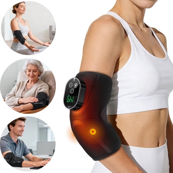 Portable Elbow Heating Pad, Elbow Massager with 5 Heat Levels & 3 Vibration Modes, Electric Elbow Brace, 3-Stage Timer 20/30/45min for Post-Exercise Daily Relief