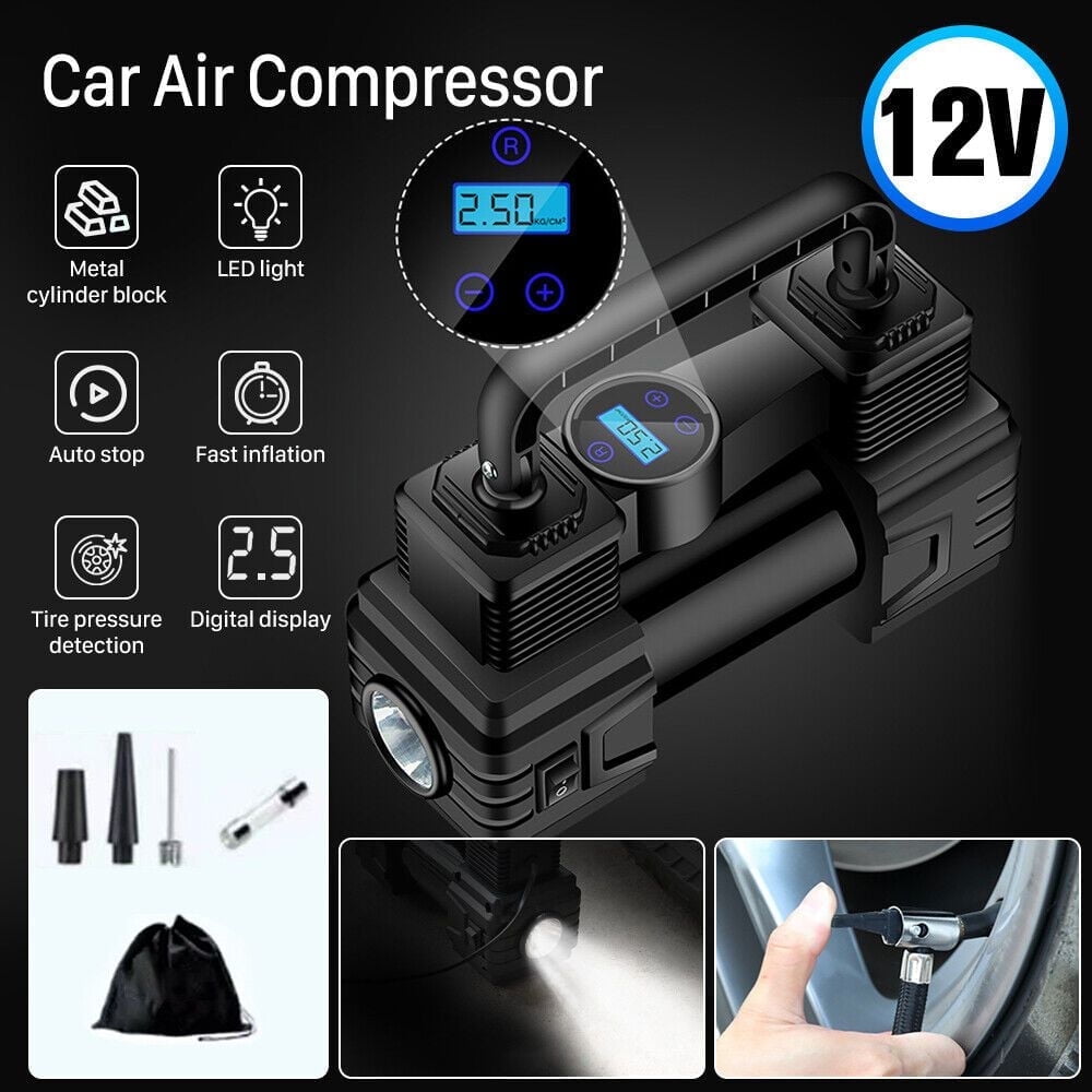 Portable Electric Air Compressor Tire Inflator-12V 150 PSI Pump with LED Light-Fast Inflation for Cars|Motorcycles \u0026 Bicycles|Sleek Metallic Design|Quick Charge Technology|Ideal for Travel \u0026 Roads
