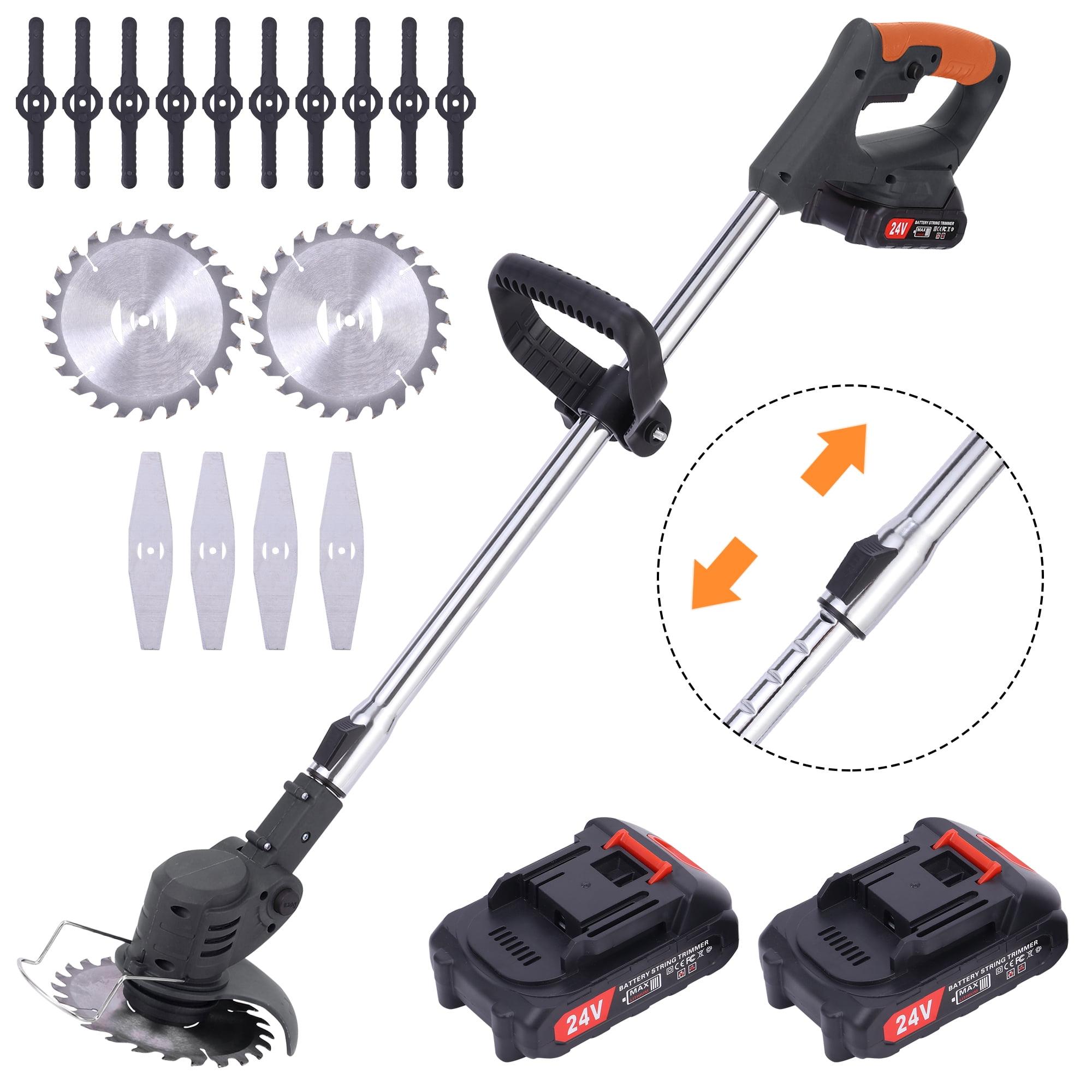 Portable Electric Brush Cutter 24V Cordless Grass Trimmer Lawn Tool for Lawn Yard Garden and Pruning with 3 Types of Saw Blades and 2 Battery