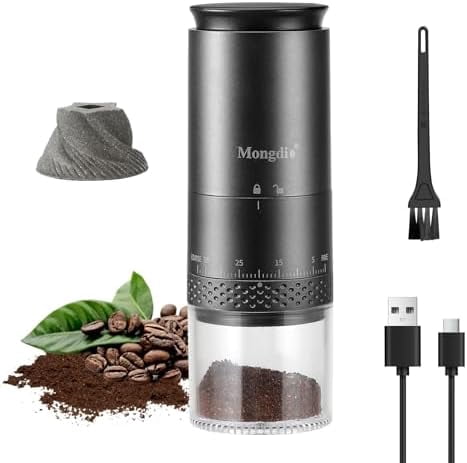 Portable Electric Burr Coffee Grinder with 38 Adjustable Settings, Conical Burr Coffee Grinder with LED Display, USB Charging, Ceramic Core, for Home, Space Black
