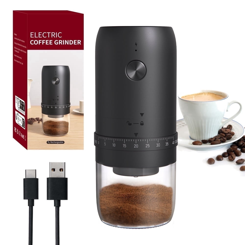 Portable Electric Burr Coffee Grinder, Mini Rechargeable Grinder with 40 Adjustable Settings for Precise Grinding, Compact Design for Home and Travel
