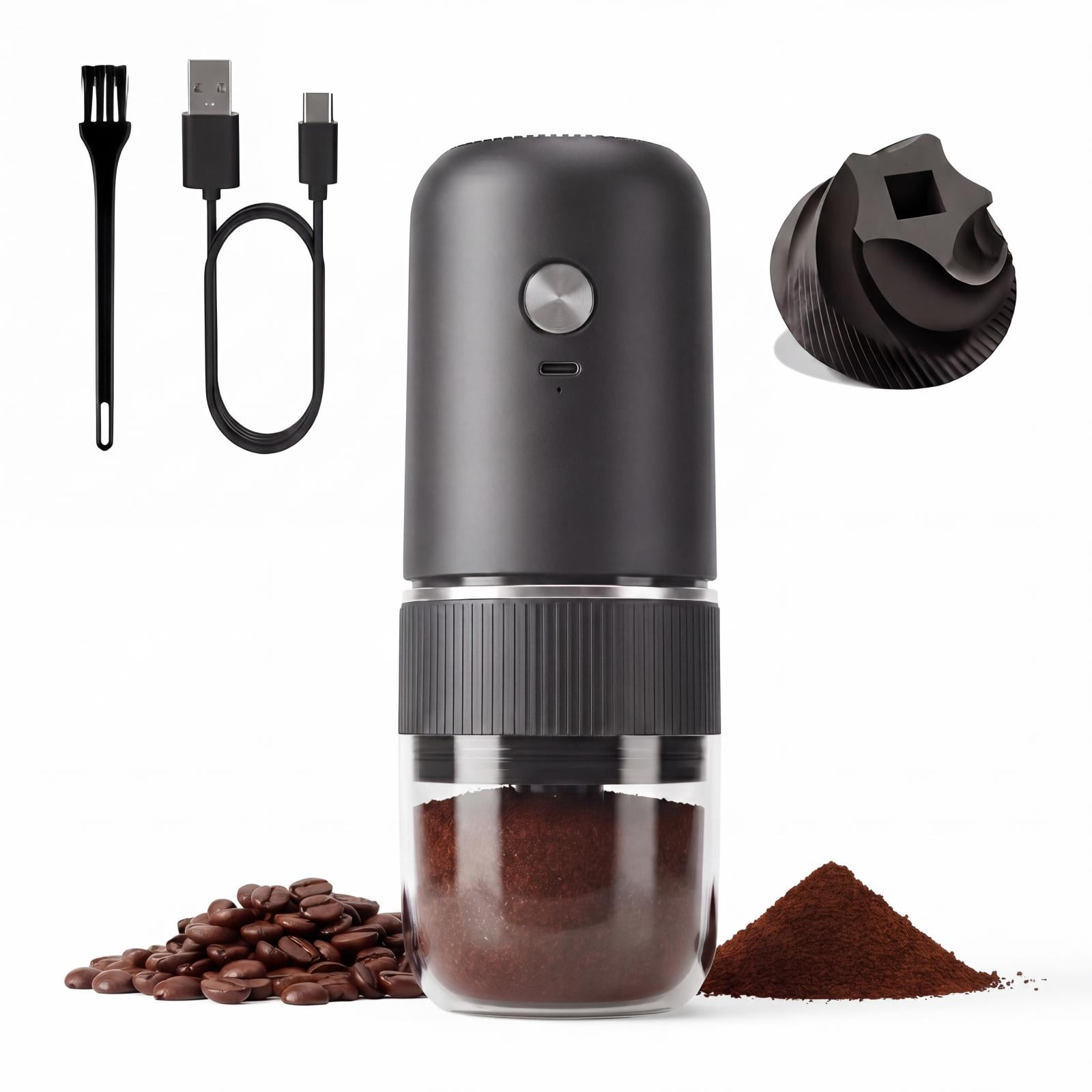 Portable Electric Burr Coffee Grinder with Visual Bean Hopper, Adjustable Grind Settings, Auto-Stop Function, Quiet for