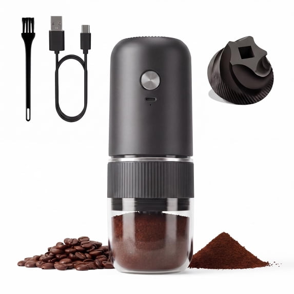 Portable Electric Burr Coffee Grinder with Visual Bean Hopper, Auto-Stop Function, Quiet for Home Travel Outdoor