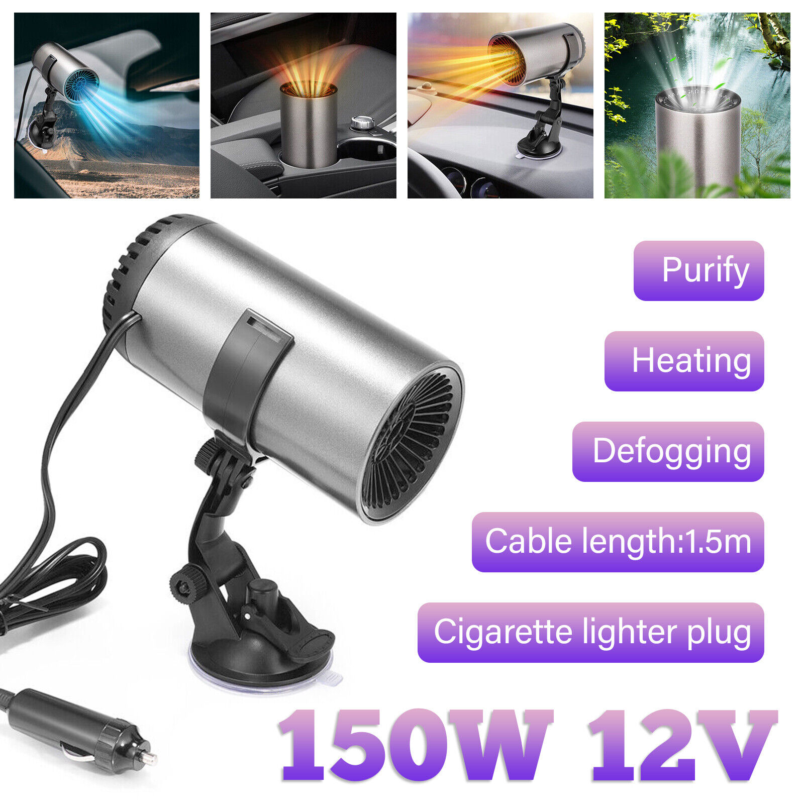 Portable Electric Car Heater, 12V 150W HighPower Electric Heating Fan