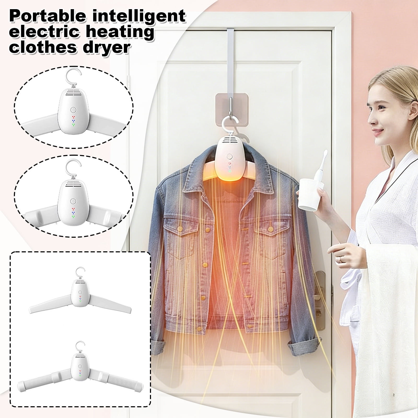 Portable Electric Clothes Dryer Hanger, 2-in-1 Foldable Travel Drying ...