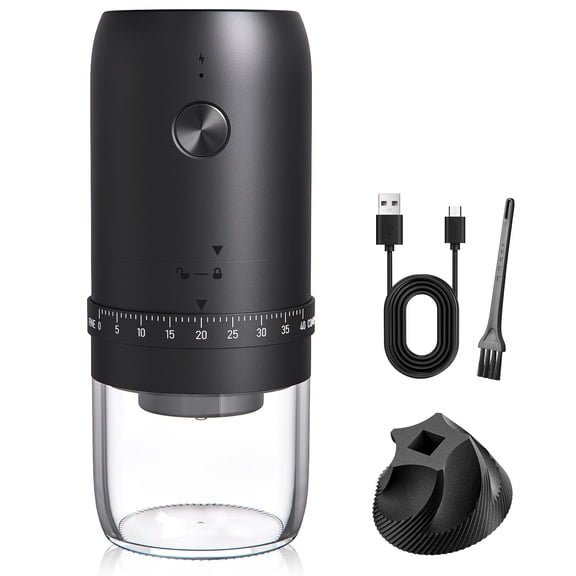 Portable Electric Coffee Bean Grinder Upgraded Ceramic Conical Burr with External 40 Levels Adjustable Fine to Coarse Settings, Rechargeable and Faster Grinding for Office, Home, Black