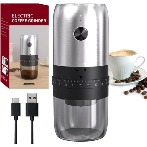 Portable Electric Coffee Grinder,Mini Coffee Bean Grinder,1800mAh Rechargeable Coffee Bean Grinder,Adjustable Coarseness,25g Capacity,Ceramic Cone for Travel,Camping,Office,etc(Stainless Steel)