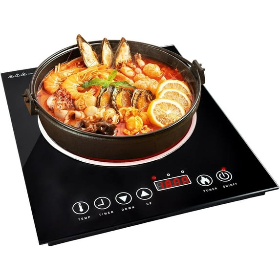 Portable Electric Cooktop, Single Burner Plug in Portable Induction Cooktop, Countertop Ceramic Stove Top with Power Levels and Overheat Protection, Child Safety Lock, Timer, 1800W 110V