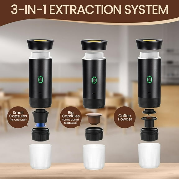 Portable Electric Espresso , 3-in-1 Coffee Maker for Travel, -Heating, Compatible with Ground Coffee & Capsules, Lightweight & Rechargeable