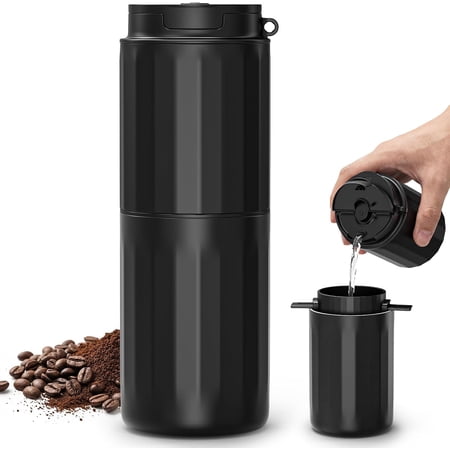 Portable Electric Espresso Machine,2 in 1 Travel Coffee Maker & Cordless/800mAh Rechargeable Coffee Bean Grinders for Max 20g Coffee Bean,with Insulated Mug for RV,Hiking,Camping,Office - Black