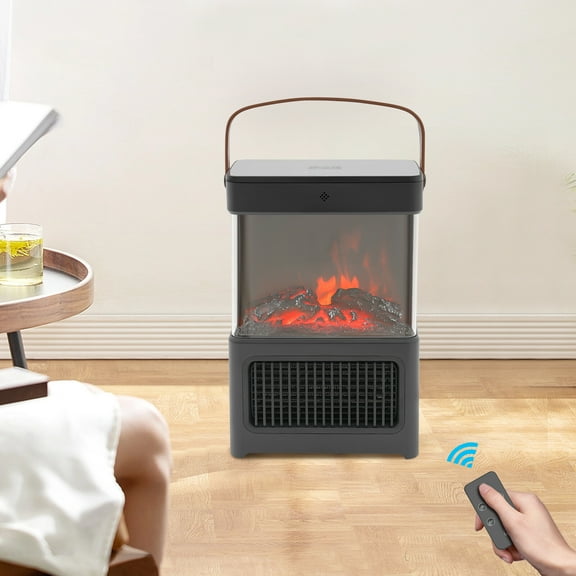 Portable Electric Fireplace Black Fireplace with Realistic 3D Flame Effect 1500W
