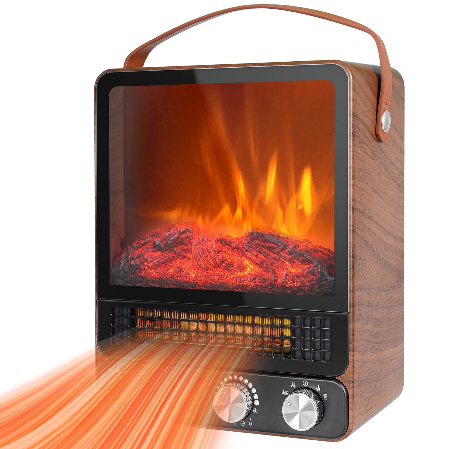 Portable Electric Fireplace Heater, 1500W/750W Space Heater with Handle