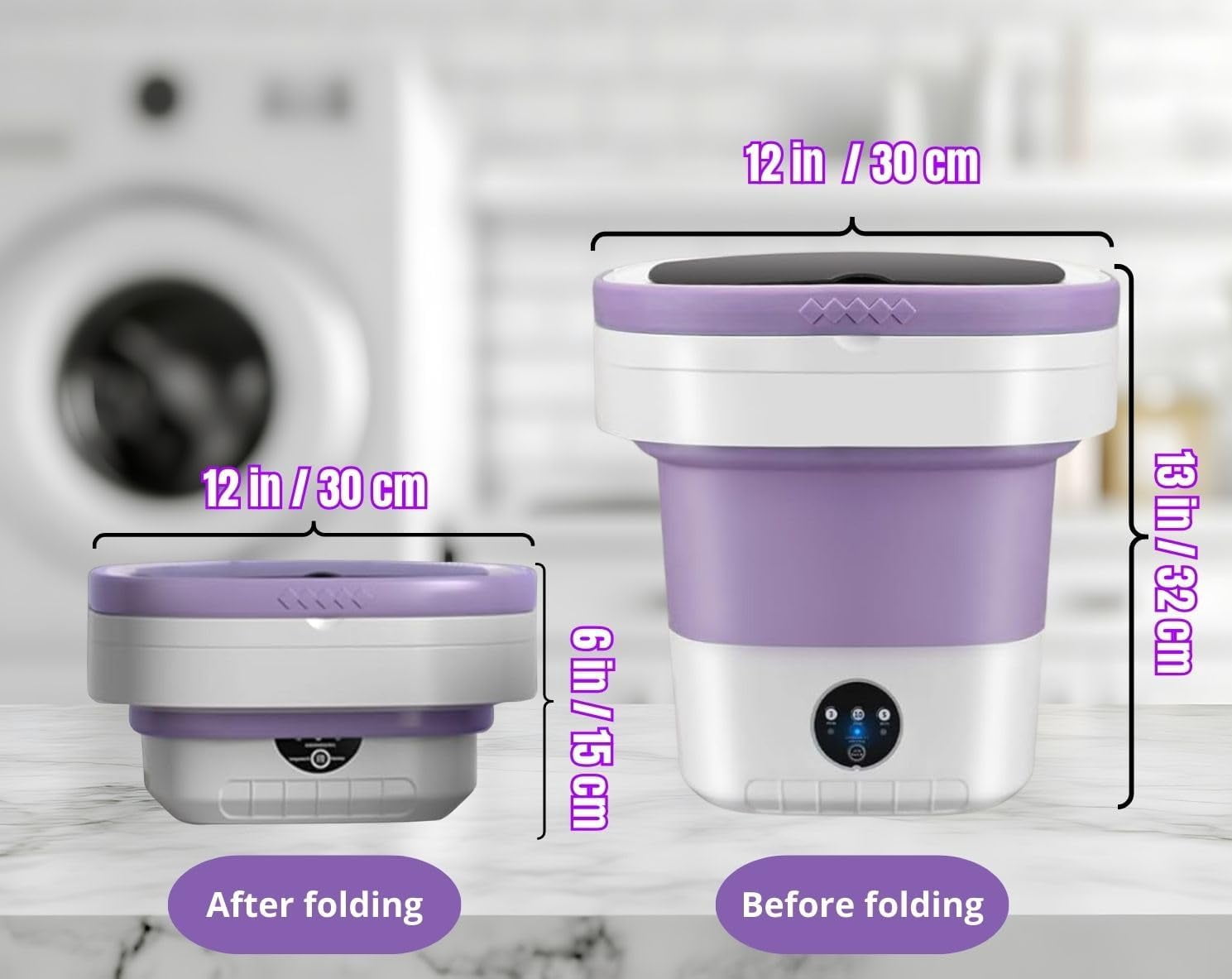 Portable Electric Foldable Mini Washing Machine 16L – Touch Digital Control for Baby Clothes, Underwear, Camping, RV – Spin Function –
