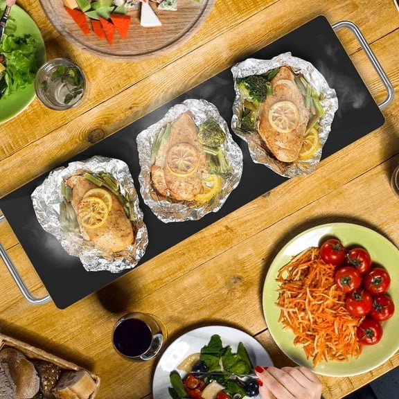 Portable Electric Food Hot Plate - Stainless Steel Warming Tray & Dish Warmer with Black Glass Top