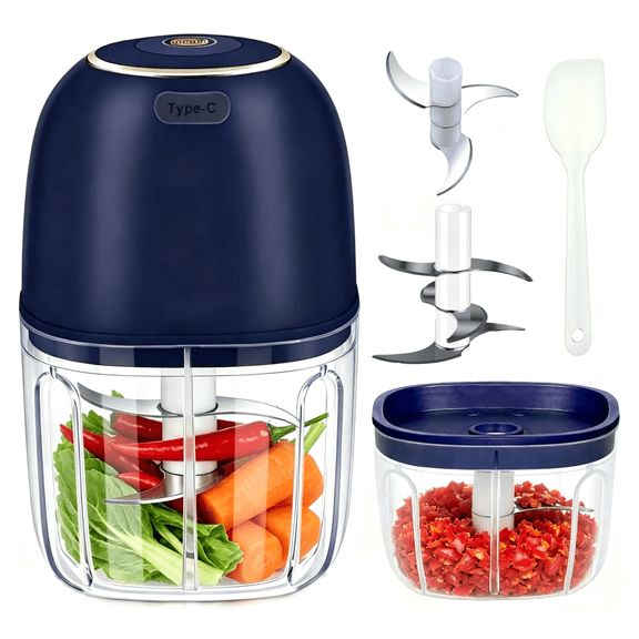 Portable Electric Garlic Chopper, 2 Cup Household Electric Garlic Crusher Set, Rechargeable Wireless Portable Mini Food Chopper for Garlic Ginger Nuts Meat