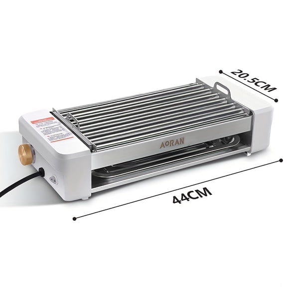 Portable Electric Grill with Smokeless Design for Indoor and Outdoor Use, Multi-Compartment Temperature Controlled Skewer Roaster with Detachable Baking Tray for Sausages and Vegetables