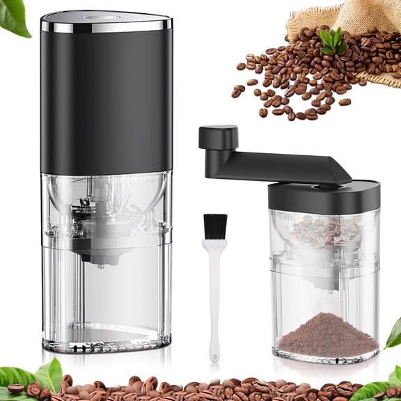 Portable Electric /Hand Tapered Burr Coffee Grinder,USB Rechargeable Small Coffee Bean Grinder for Vanilla Peanut Grain Beans Grind Settings from Fine to Coarse for Travel Camping Office Kitchen Home