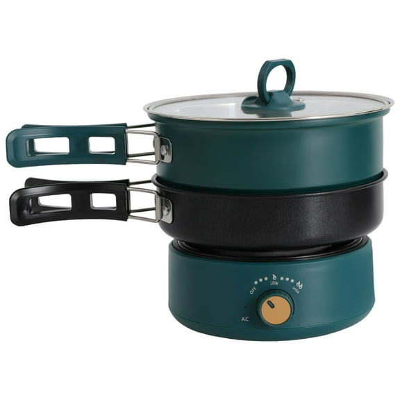 Portable Electric Hot Pot,500W Mini Electric Cooker w/Foldable Handles & Steamer,Non-stick Frying Pan,Multi-Functional Ramen Noodle Cooker Power Adjustment for Steaks,Soup