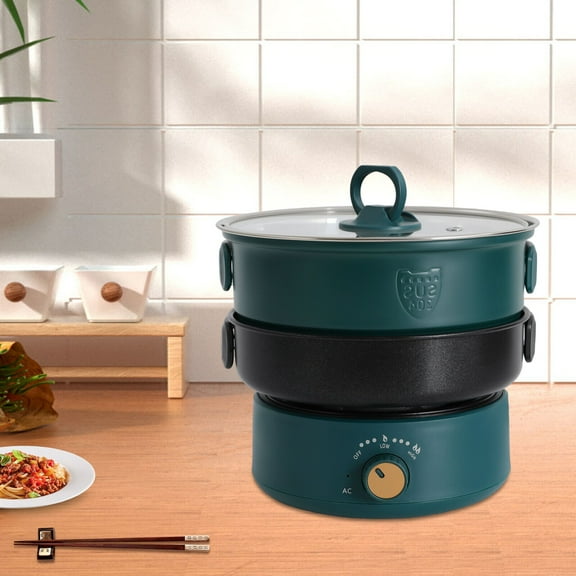 Portable Electric Hot Pot with Foldable Handles, Non-stick Frying Pan, Mini Hot Pot, Multi-Functional Ramen Noodle Cooker for Pasta, Oatmeal, Soup, Steak with Power Adjustment