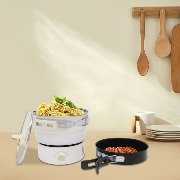 Portable Electric Hot Pot with Foldable Handles, Non-stick Frying Pan, Mini Hot Pot, Multi-Functional Ramen Noodle Cooker for Pasta, Oatmeal, Soup, Steak with Power Adjustment