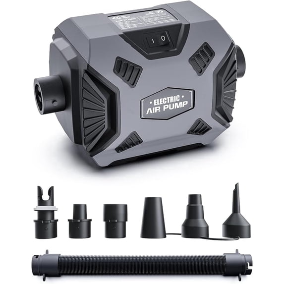 Portable Plug-in Air Pump, Electric Corded Inflator with 5 Nozzles for Pools, Air Mattresses, Camping Inflatables & More Gray