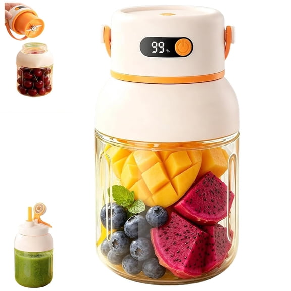 Portable Electric Juicer Cup,2-in-1 Dual Lid Design, Smart Digital Display, USB Charging, for Home, Travel