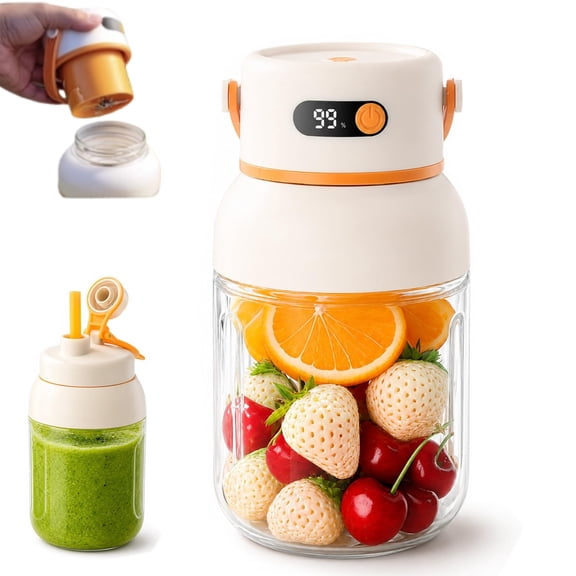 Portable Electric Juicer Cup – Cordless Blender, 18000 RPM Ice Crusher, 2-in-1 Dual Lid, USB Rechargeable for Gym, Office, Travel