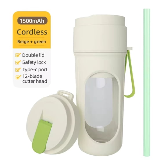 Portable Electric Juicer Cup Wireless Personal-Blender for Smoothies Shakes Fruit Mixing Machine Home Travel Easter Gifts Valentines Day Present Battery Powered, Green