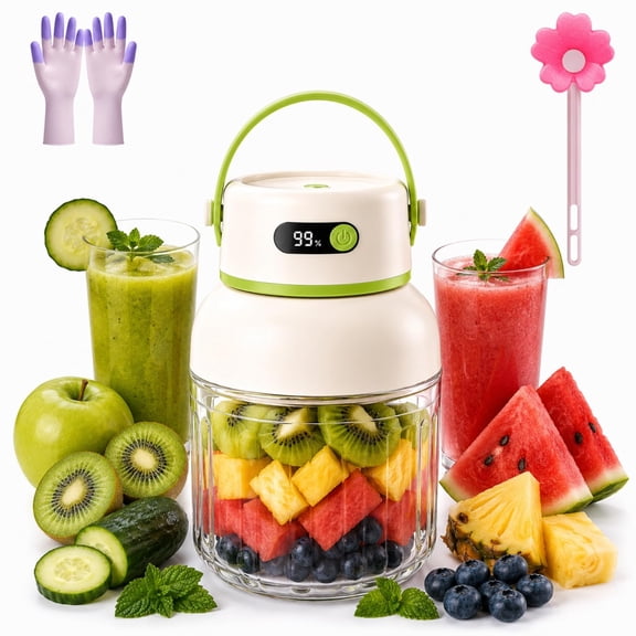 Portable Electric Juicer Cup With Zero Cord Hassle, 1000ML Rechargeable Wireless Juicer Cup, Leakproof Dual Lid Design, Smart Digital Display for Shakes Smoothies Juice with Straw