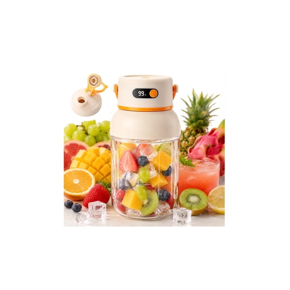 Portable Electric Juicer Cup with Zero Cord Hassle,USB Rechargeable Personal Blender for Shakes Smoothies,18000 Rpm High Speed w/Digital Display &Leakproof Lid,Automatic Cleaning with Straw & 2Lids